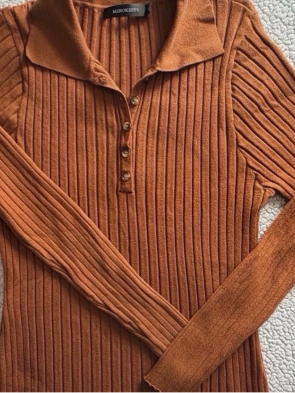 Merokeety Ribbed Collared Long Sweater Dress